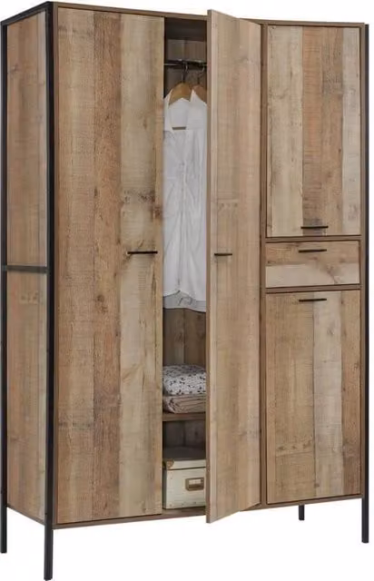 Timber Art Design Stretton Industrial 4 Door Wardrobe with 1 Drawer in Brown and Black, W/D/H: 123.8 x 52 x 180 cm – 1