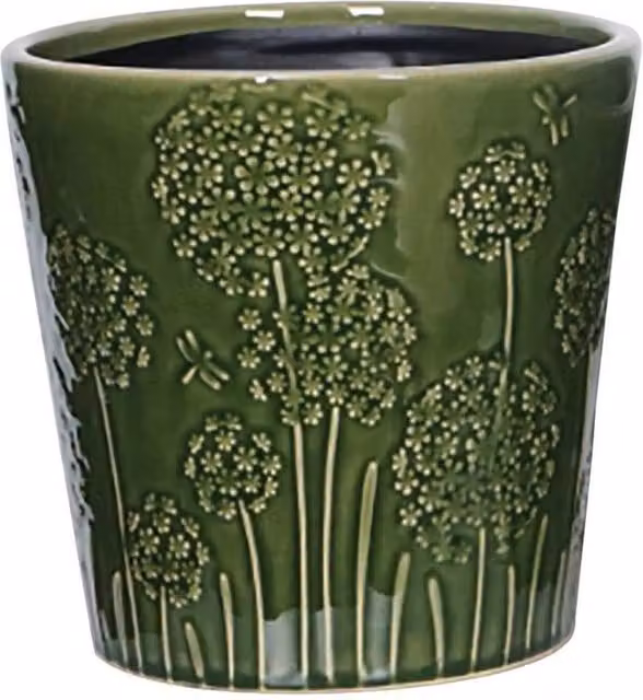KDMD Hortus Dark Green Lithgow Ceramic Seed Head Pot H 21.5 cm x Dia 22 cm
