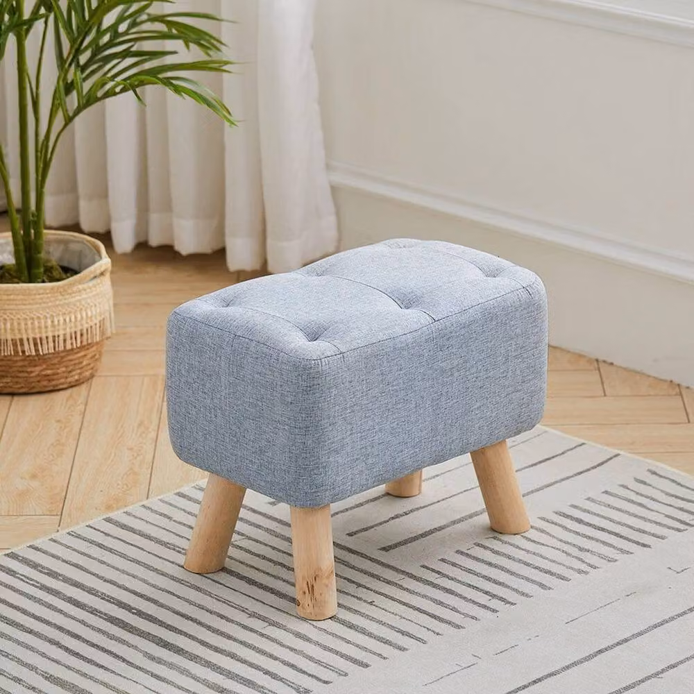 KORVIXA Blue Linen Ottoman Stool Pouffe, W/D/H: 100 x 100 x 100 cm – 2