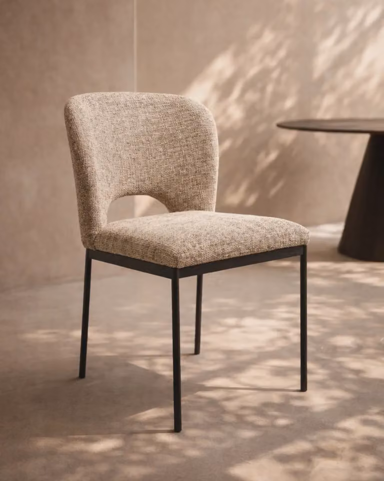 Tommy Franks Classic Dining Chair Set of 2 in Beige Fabric with Metal Frame