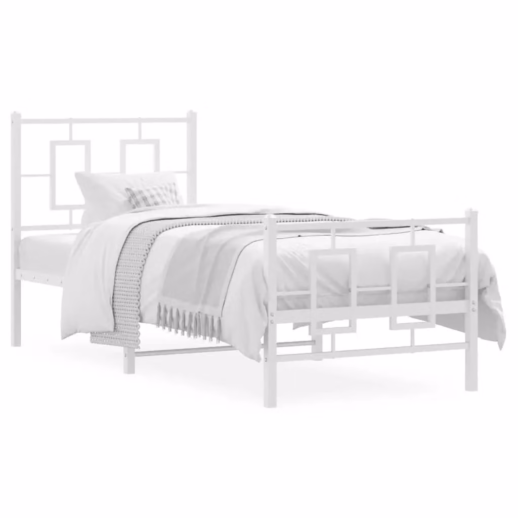 Berkfield Home Metal Bed Frame with Footboard, White, W: 80 cm, L: 200 cm – 2