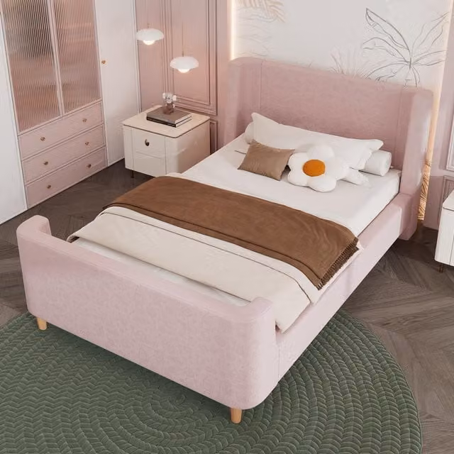 Aosom UK Pink Velvet Upholstered Single Bed Frame with Cosmic Print and Padded Headboard, L: 206 cm, W: 99 cm, H: 76 cm