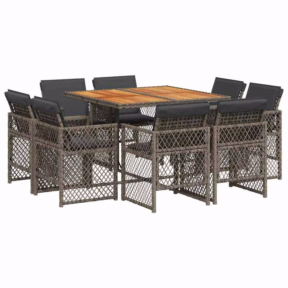 Berkfield Home 9 Piece Grey Poly Rattan Garden Dining Set with Cushions – 2