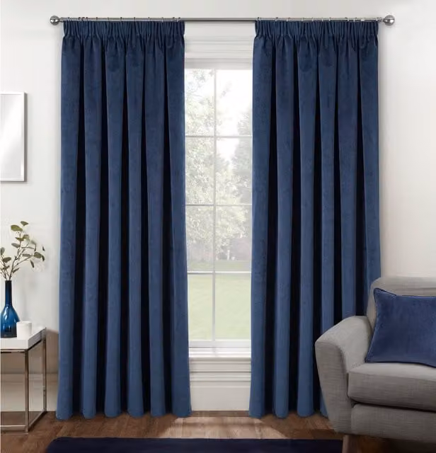 Enhanced Living Blue Luxury Supersoft Velvet Blackout Thermal Tape Top Curtains, Width: 168 cm, Drop: 183 cm – 1
