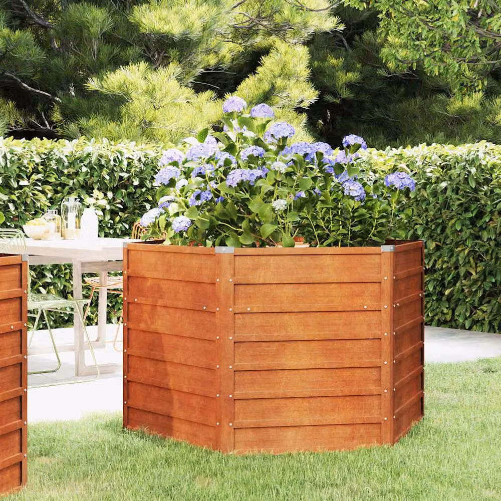 Berkfield Home Garden Rusty Corten Steel Raised Bed in Brown, W/D/H: 129 x 129 x 77 cm – 1
