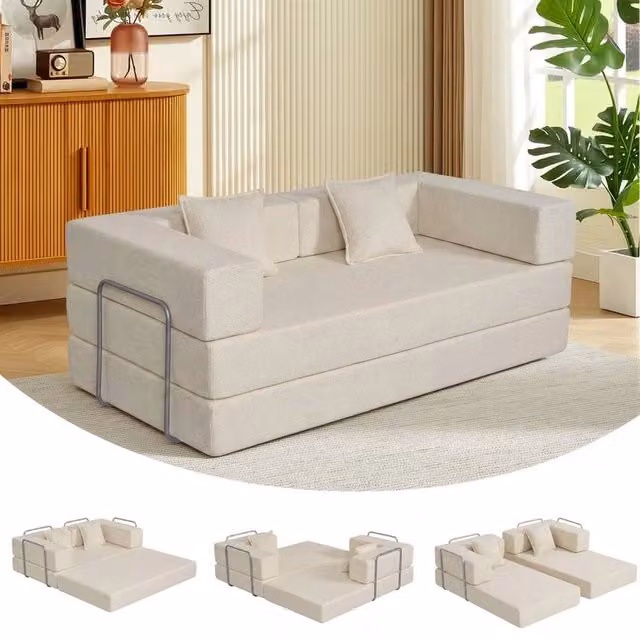 FORGEVIO Beige Sectional Sofa Bed with Sleeping Function and Reversible Fabric Upholstery