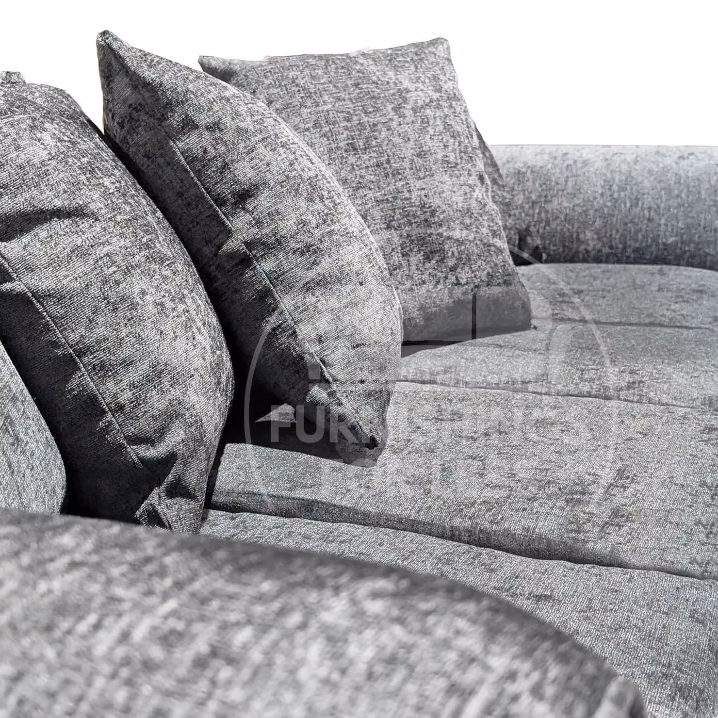 Furnishings For Less UK Monaco 4 Seater Chenille Fabric Sofa in Light Grey with Curved Arms and Scatter Cushions – 2