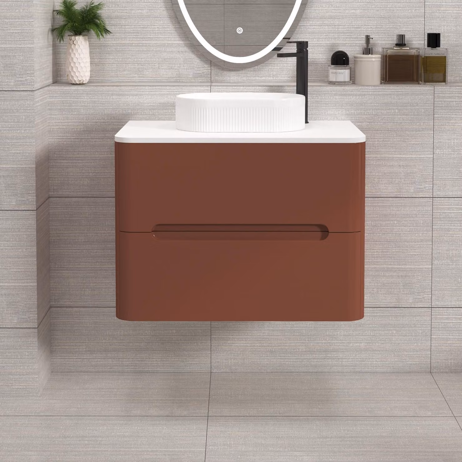 Royal Bathrooms Venice Terracotta Clay Wall Hung 2 Drawer Vanity Unit with Plain White Undrilled Worktop