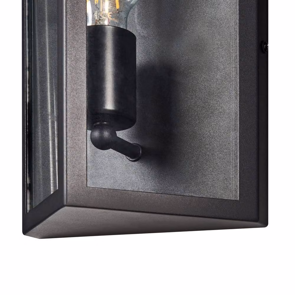 Wyld and Coco Modern Black LED Outdoor Wall Light Sconce with Transparent Glass, IP44 Rated, H 18 cm x W 14 cm x D 18 cm – 4