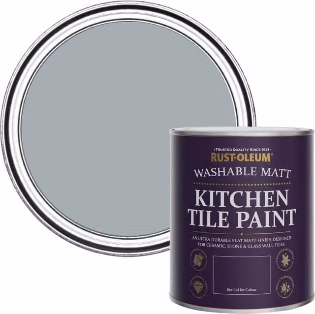 Rust-Oleum Water-Based Kitchen Tile Paint in Matt Finish, Mineral Grey, 750ml – 1