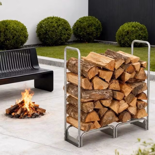 VOGREX Steel Firewood Log Rack with 600D Waterproof Cover in Grey – 1