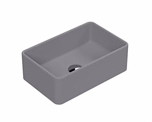 nuie NBV379 Luxe Rectangular Ceramic Countertop Vessel Basin in Matt Grey, W: 36.5 cm, D: 12.0 cm, H: 23.5 cm