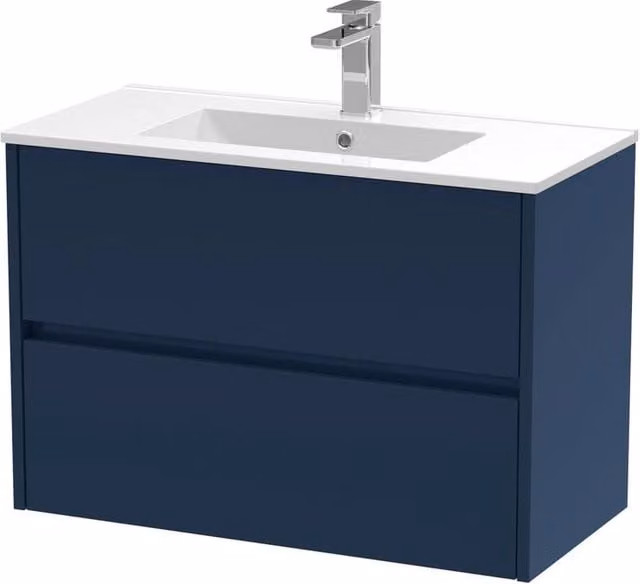 Balterley Chartley Contemporary 2 Drawer Wall Hung Vanity Basin Unit, Blue, W: 80 cm