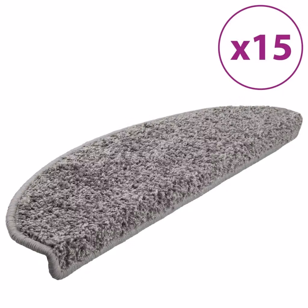 Berkfield Home Self-Adhesive Carpet Stair Treads, 15 Pack, Grey, W: 65 cm, D: 21 cm, H: 4 cm – 2