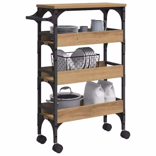 vidaXL Kitchen Trolley in Artisan Oak and Brown, W/D/H: 53 x 20 x 76 cm