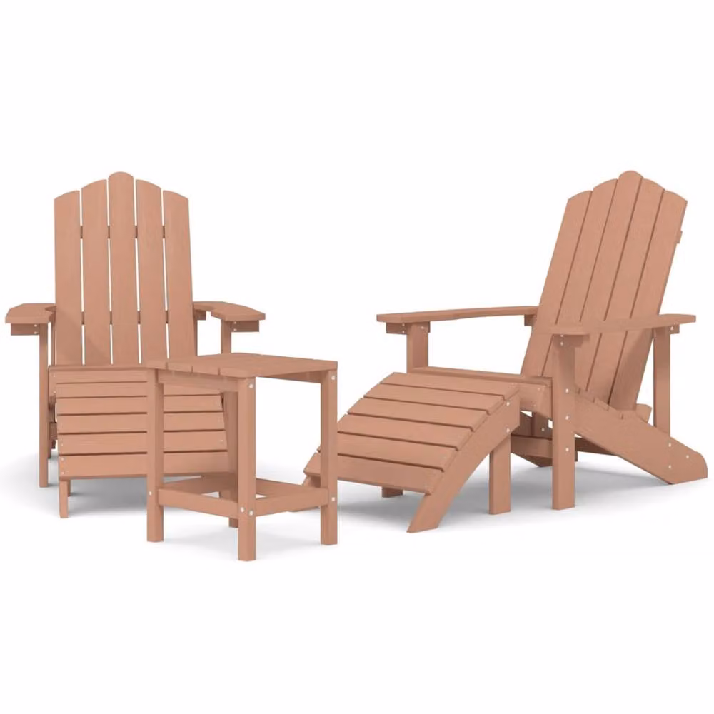 Berkfield Home Garden Adirondack Lounge Chairs with Footstool and Table in Brown HDPE – 2