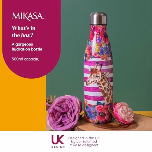 MIKASA Wild At Heart Giraffe Vacuum Insulated Stainless Steel Water Bottle, 500 ml, Multicolour – 2