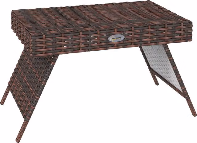 Outsunny Foldable Brown Rattan Outdoor Coffee Table with Powder Coated Steel Frame – 1