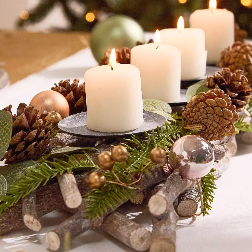 Dibor Set of 2 Rose Gold Sparkle Christmas Candle Holders, Height: 51 cm – 3