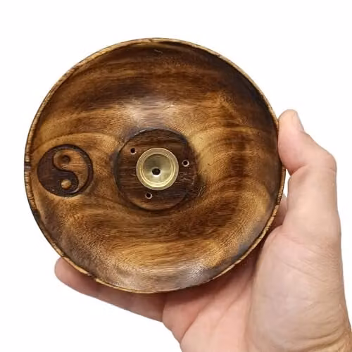 KDMD Yin & Yang Round Wooden Incense Stick and Cone Burner Disc in Brown – 2