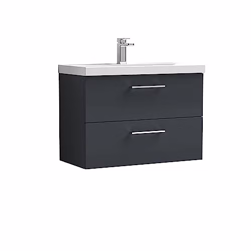 Balterley Wall Hung 2 Drawer Bathroom Vanity Unit with Basin in Dark Grey, W: 81.0 cm, D: 39.0 cm, H: 57.9 cm – 1