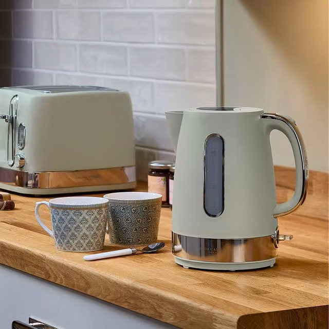 Laura Ashley 1.7L Jug Kettle and 4 Slice Toaster Set in Sage Leaf Green