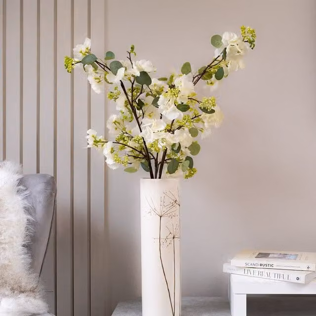 Scottish Everlastings Ltd Eucalyptus Blossom Spray Pack of 3 in White, Height: 94 cm