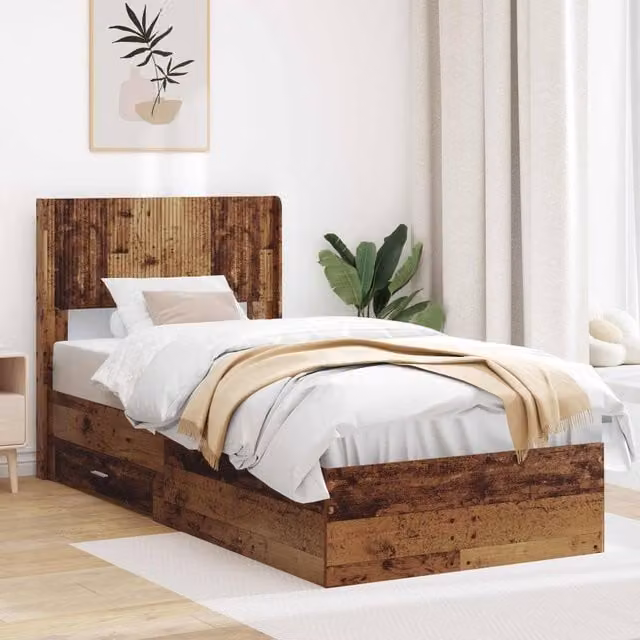 Berkfield Home Bed Frame with Storage, Headboard and Drawers, Brown, W/D/H: 90 x 190 cm