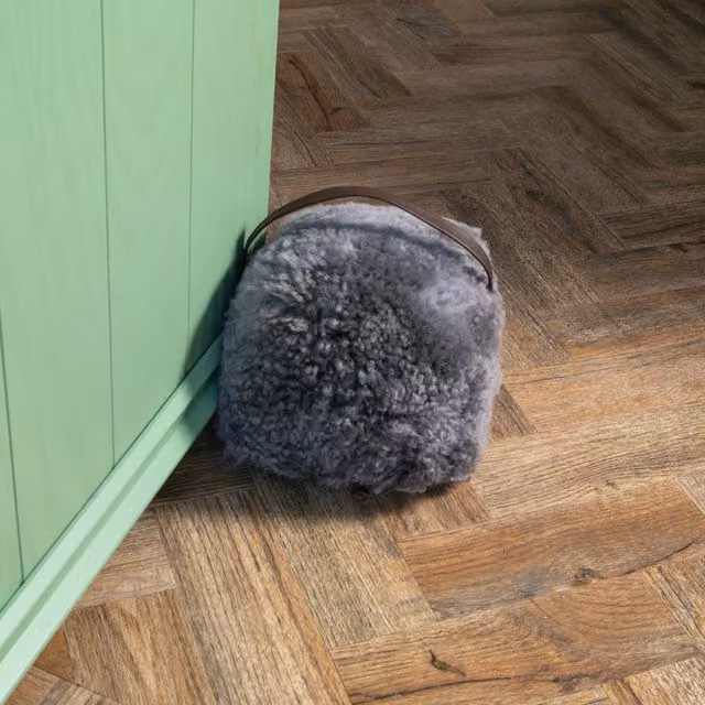 Native Natural Grey Round Sheepskin Doorstop