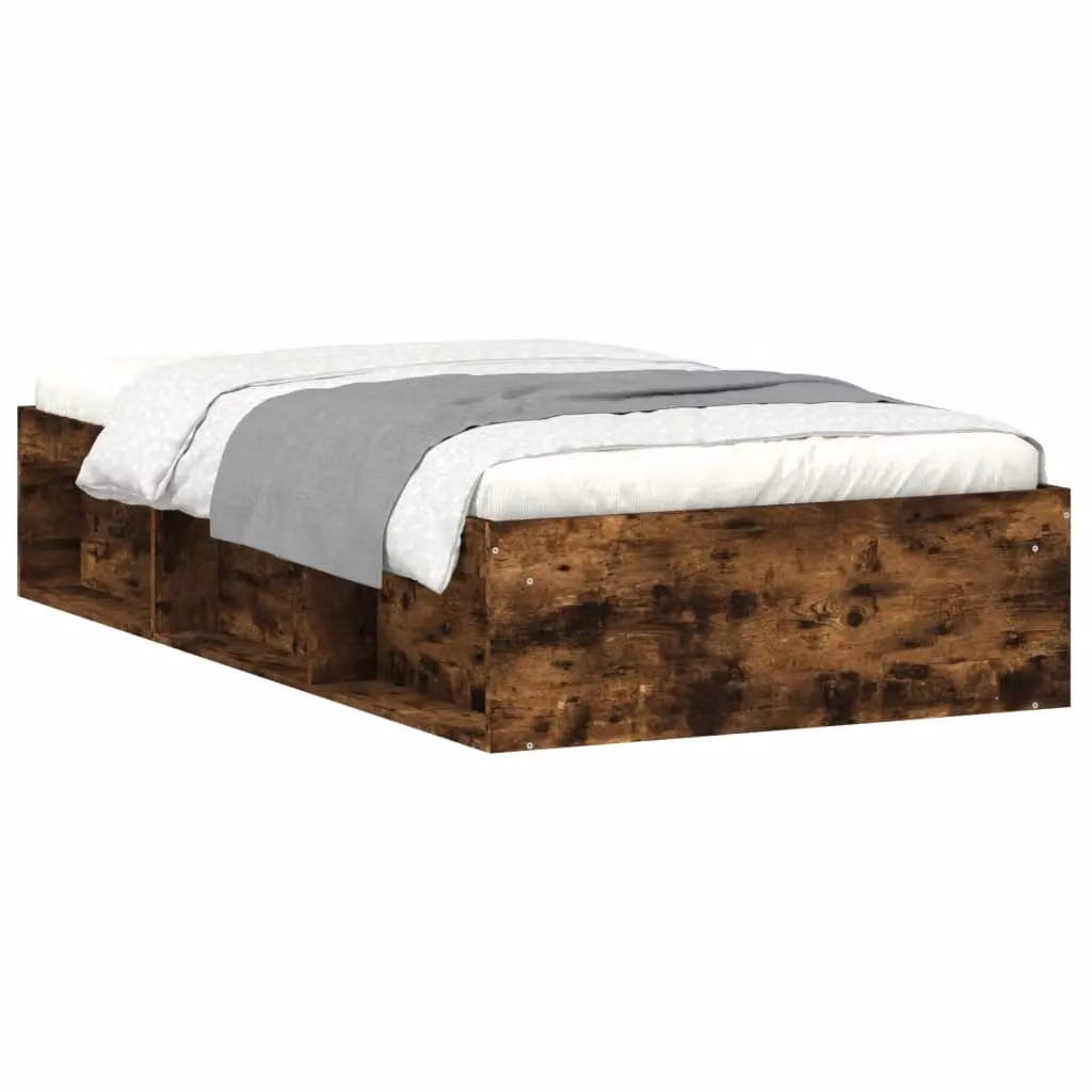 Berkfield Home Single Bed Frame in Smoked Oak Brown, W/D/H: 90 x 190 cm – 2