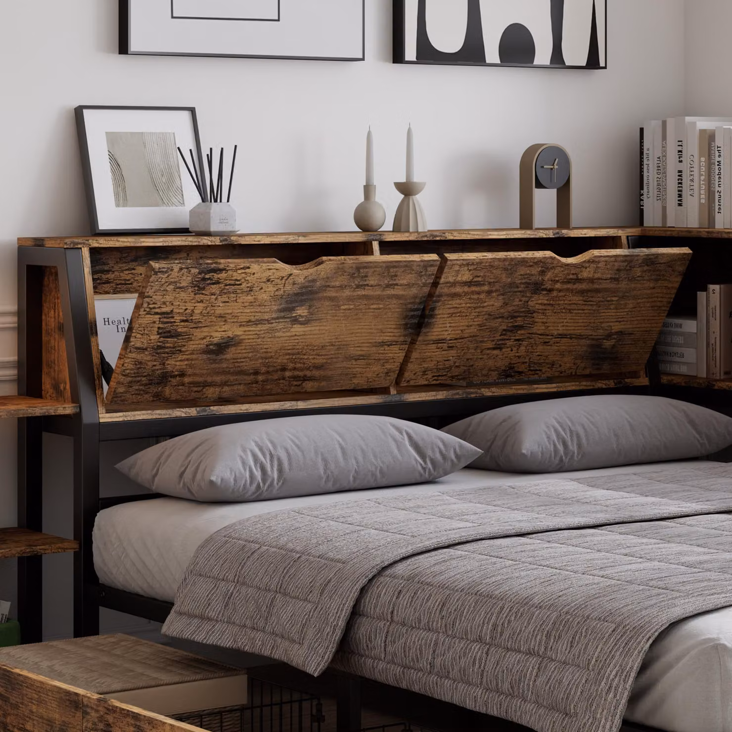 Aosom UK Classic Double Storage Bed with 2 Underbed Drawers and Built-in Bedside Storage, Rustic Brown, H 85 x W 136.5 x L 200 cm – 6