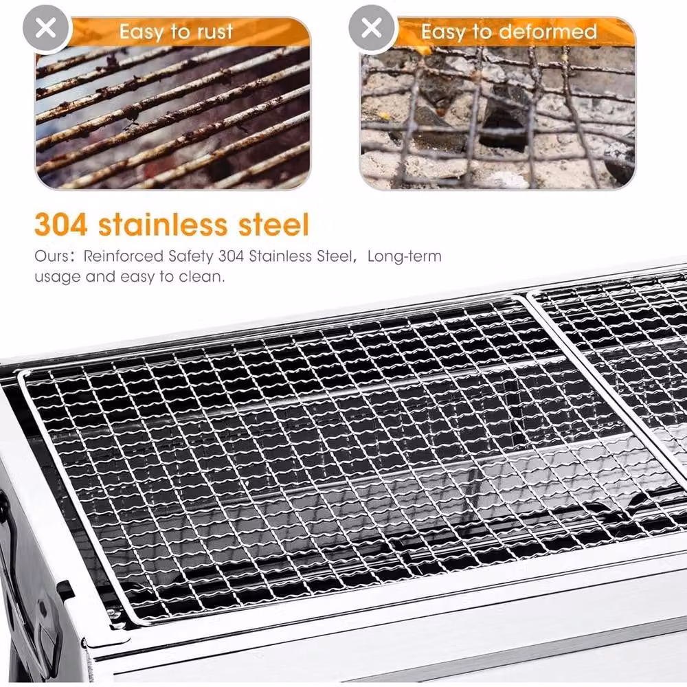 FLAVORA Silver Stainless Steel Folding Charcoal Tabletop BBQ Grill – 2