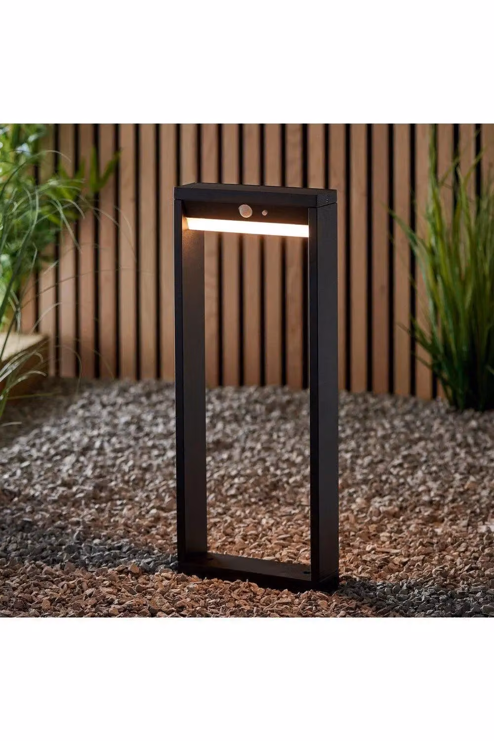 Netlighting Dannah Modern Solar Powered LED Box Shaped Bollard Lamp in Textured Black with PIR Motion and Day/Night Sensors, Warm White, IP44 – 2