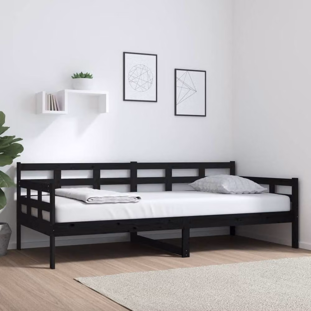 Berkfield Home Rustic Black Solid Wood Pine Day Bed W/D/H: 90 x 200 cm – 2