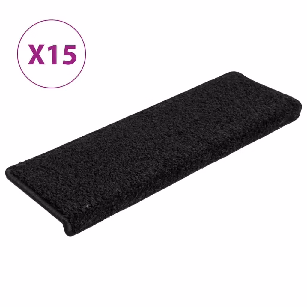 Berkfield Home Non-Slip Carpet Stair Treads, 15 Pieces, Black, W/D/H: 65 x 21 x 4 cm – 2