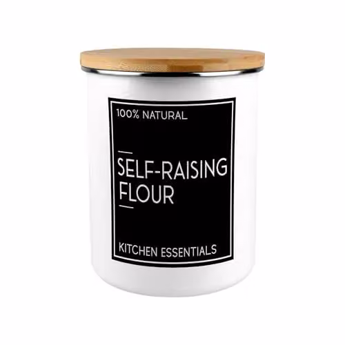 Purely Home Black and White Enamel Self-Raising Flour Storage Canister with Bamboo Lid