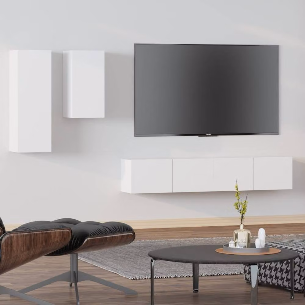 Berkfield Home Classic 4 Piece White Engineered Wood TV Cabinet Set – 1