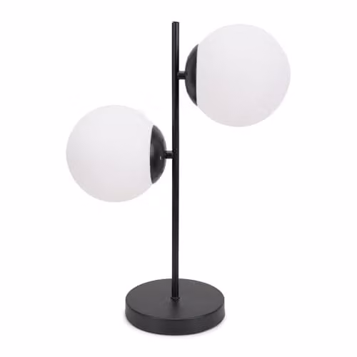 ValueLights Black 2 Way Table Lamp with White Opal Frosted Glass Sphere Shades