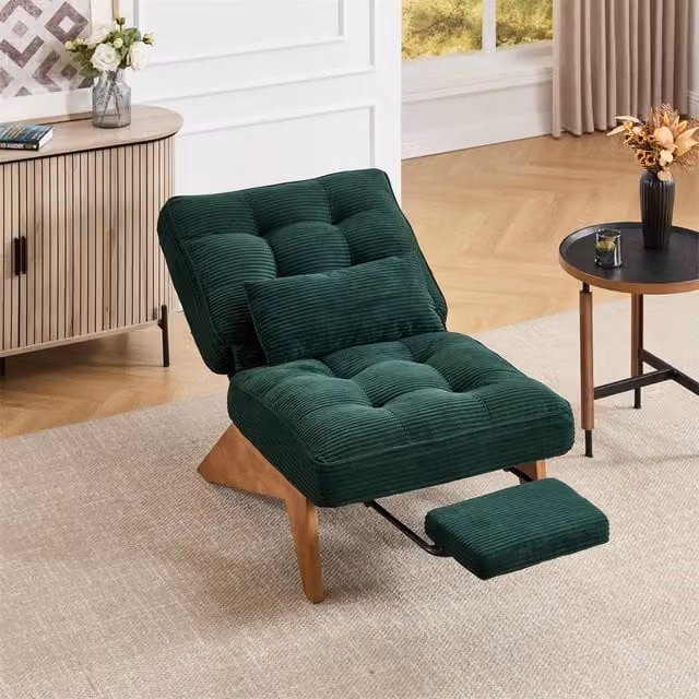 Direct Wicker Adjustable Reclining Chair with Ottoman and Emerald Green Striped Upholstery