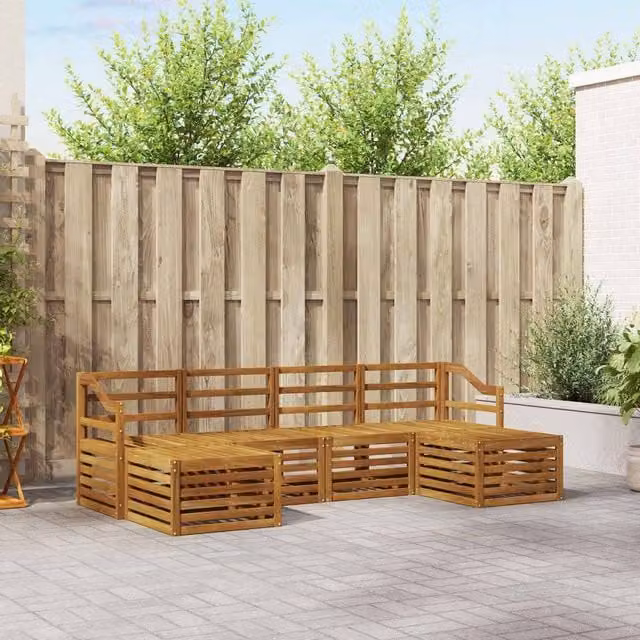 Berkfield Home 6-Piece L-Shape Garden Sofa Set in Brown Solid Acacia Wood