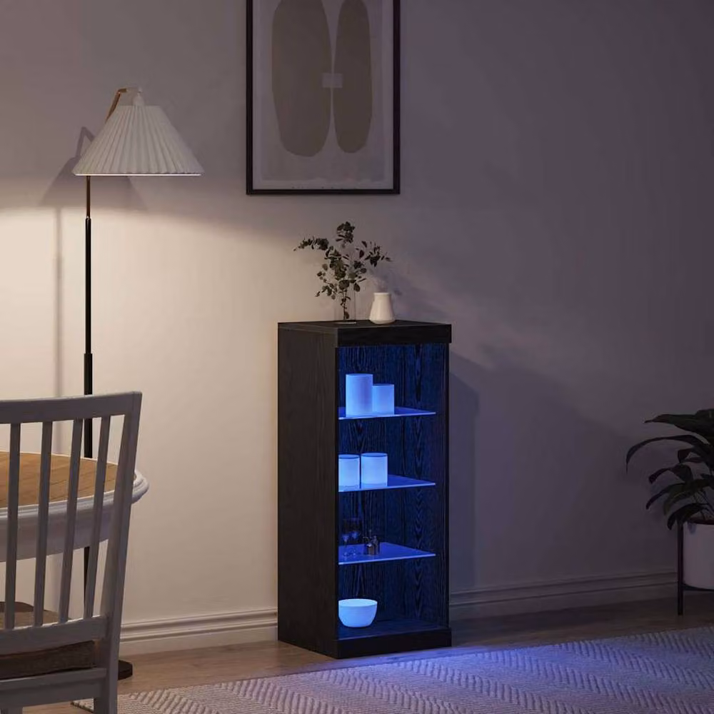 Berkfield Home Modern Black Oak Sideboard with Integrated LED Lighting W/D/H: 41 x 37 x 100 cm – 5