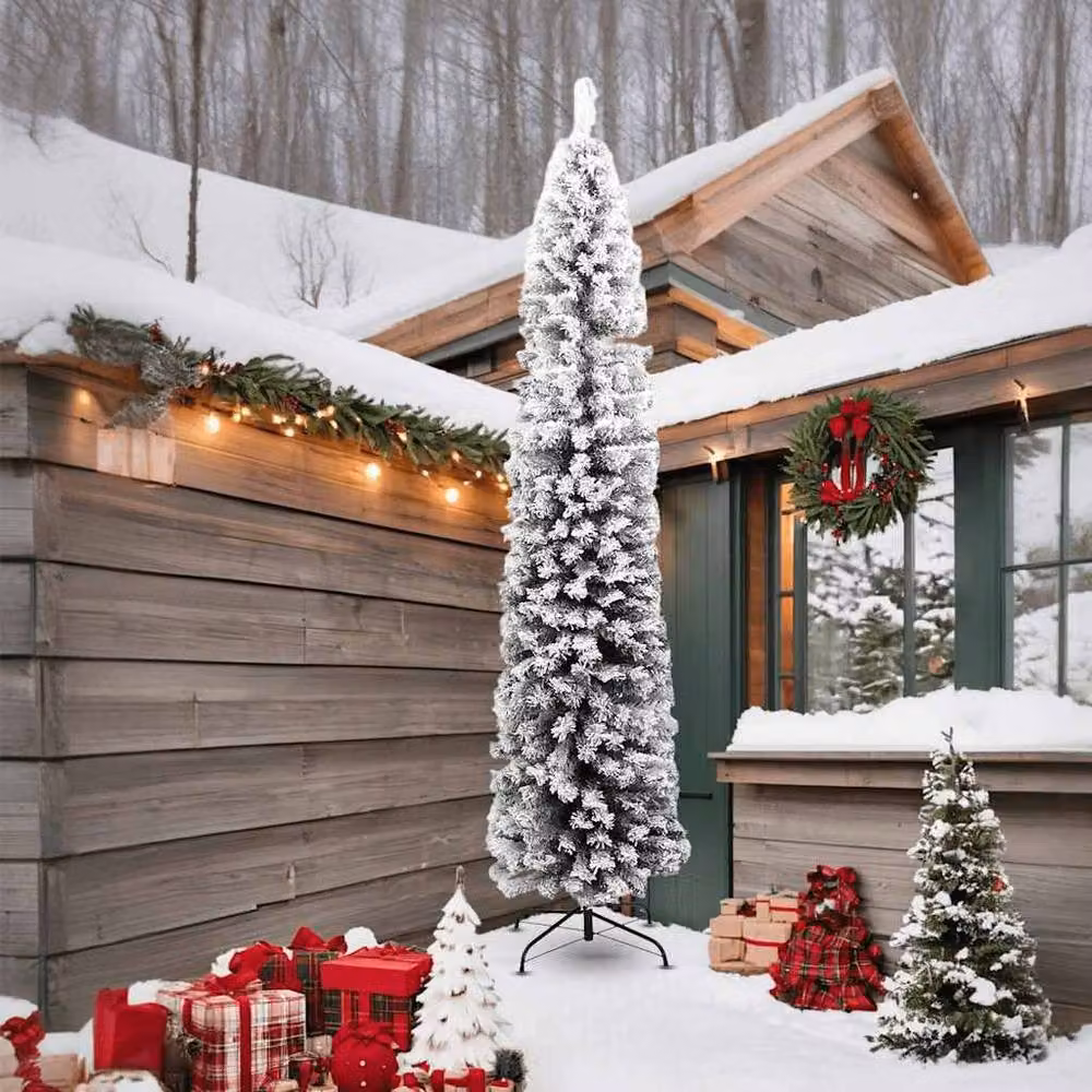 Berkfield Home Slim Flocked Snow Artificial Christmas Tree in Green and White, Height: 240 cm – 2