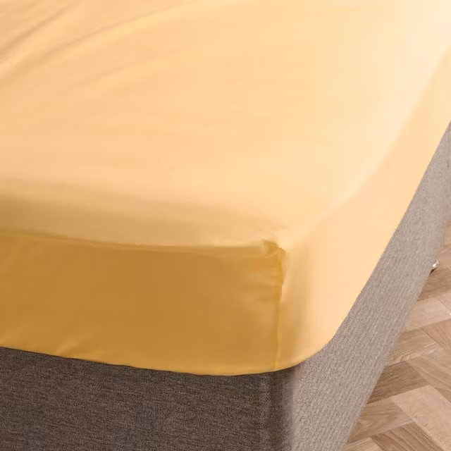 OHS Single Plain Dyed Microfibre Fitted Bed Sheet, Yellow, 90 x 200 cm