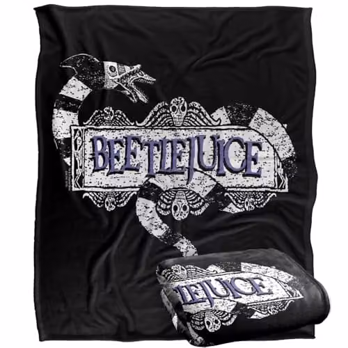 LOGOVISION Beetlejuice Logo Super Soft Silky Touch Fleece Throw Blanket, Multicolour, W: 152.4 cm x D: 127.0 cm – 1