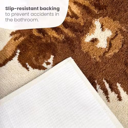 Allure Bath Fashions Highland Cow Microfibre Bath Mat in Beige and Brown, W/D/H: 80 x 50 x 1 cm – 10