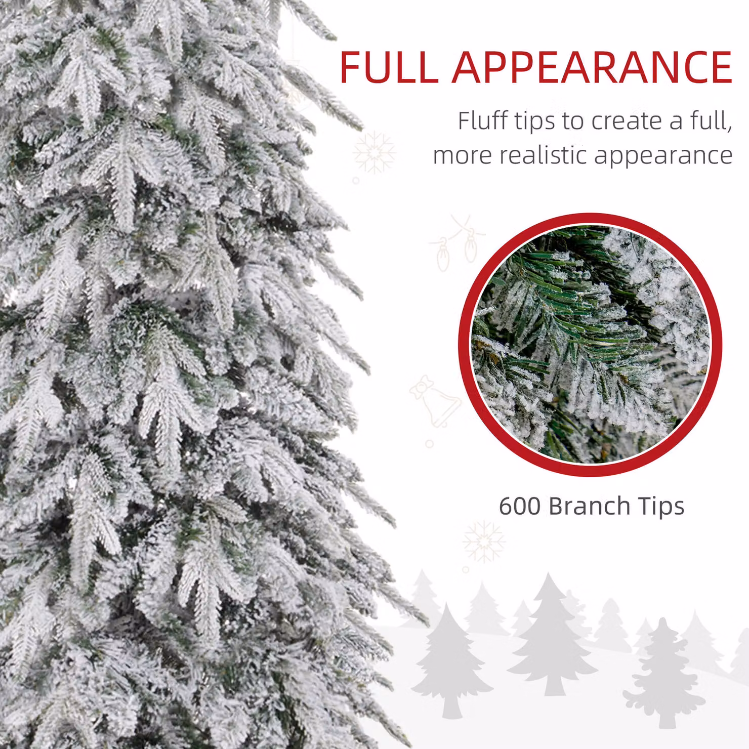 HOMCOM 6 Ft Snow Flocked Christmas Tree with Downswept Branches and 600 Tips in Green and White – 3