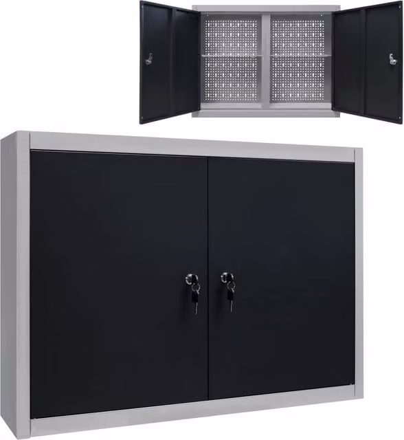 Berkfield Home Industrial Style Wall Mounted Metal Tool Cabinet in Grey and Black