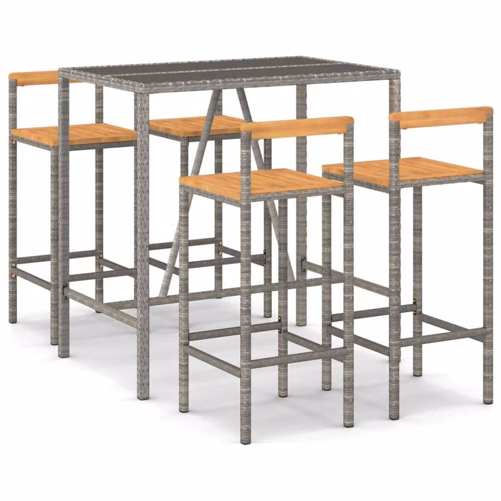 Berkfield Home 5 Piece Grey Poly Rattan and Solid Acacia Wood Garden Bar Set – 2