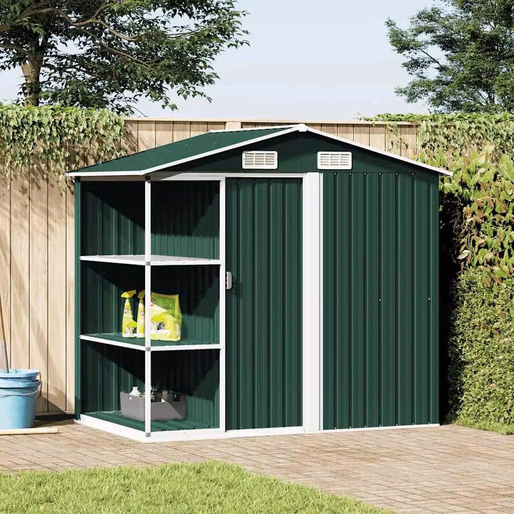 Berkfield Home Garden Shed with Shelving in Green, W/D/H: 205 x 130 x 183 cm – 2