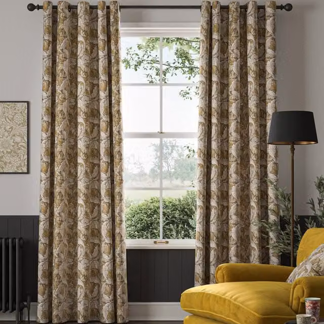 William Morris At Home Acanthus Floral Velvet Made to Measure Eyelet Curtain in Grey and Gold
